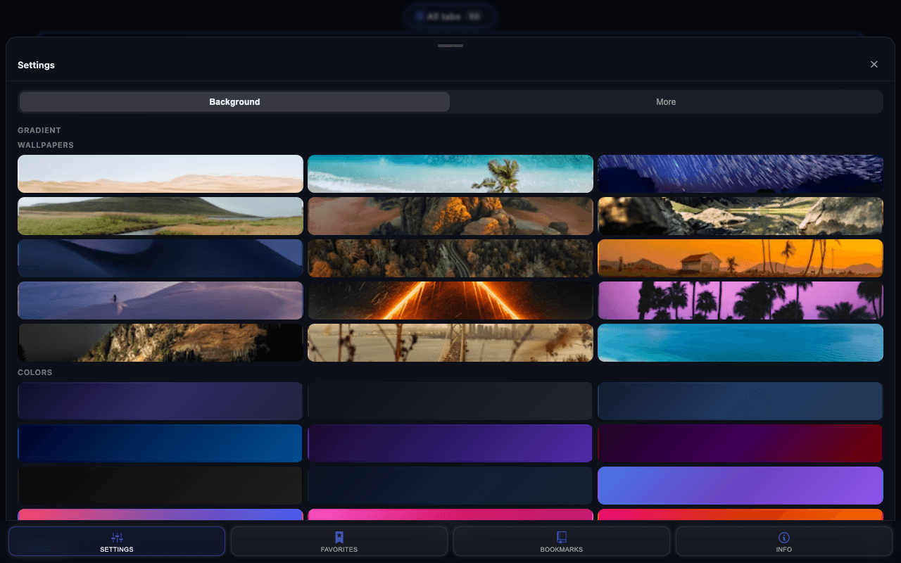 Background settings with photo wallpapers and gradients.